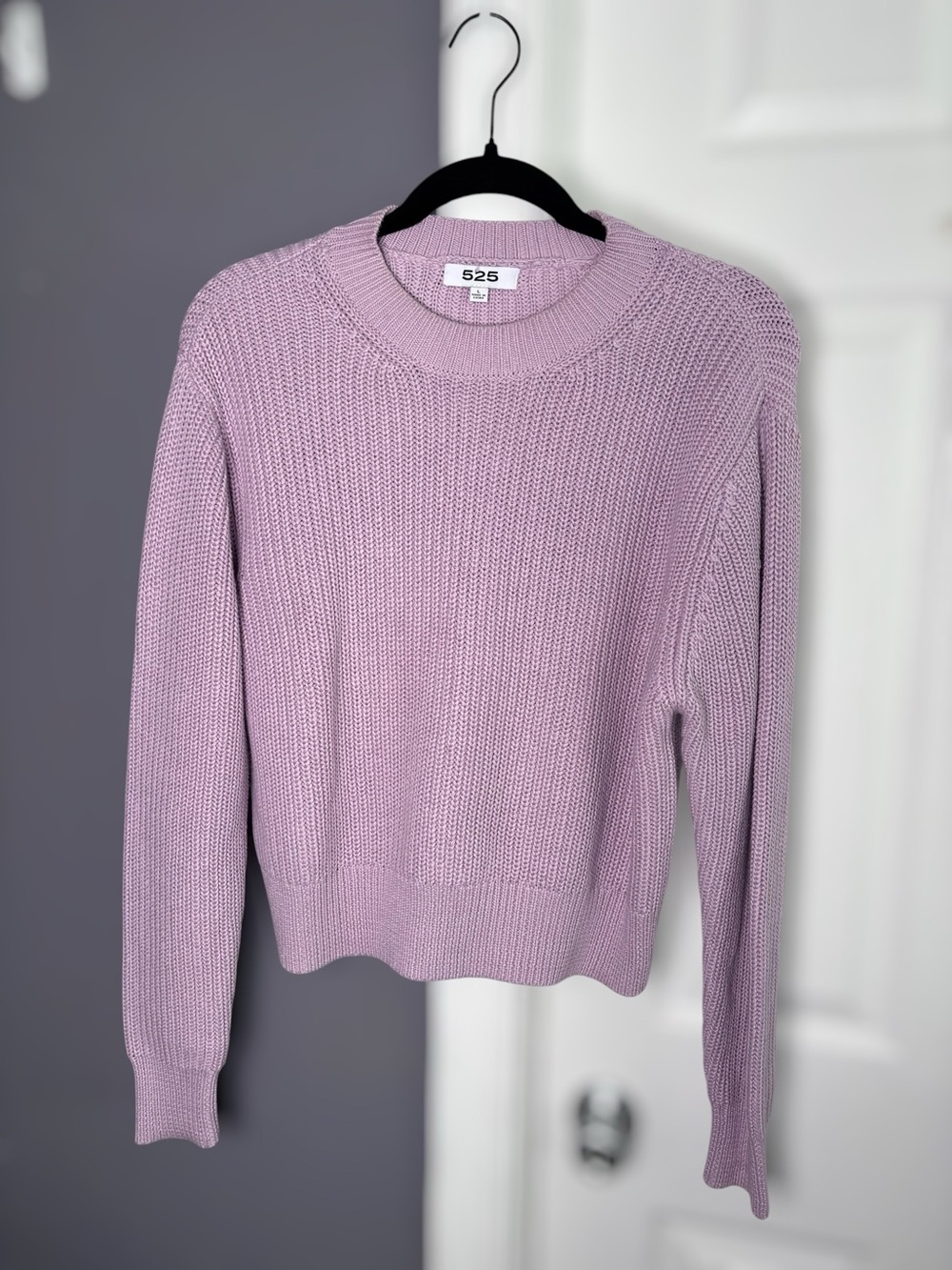 525 Lilac 100% Cotton Chunky Knit Cropped Sweater Size Large